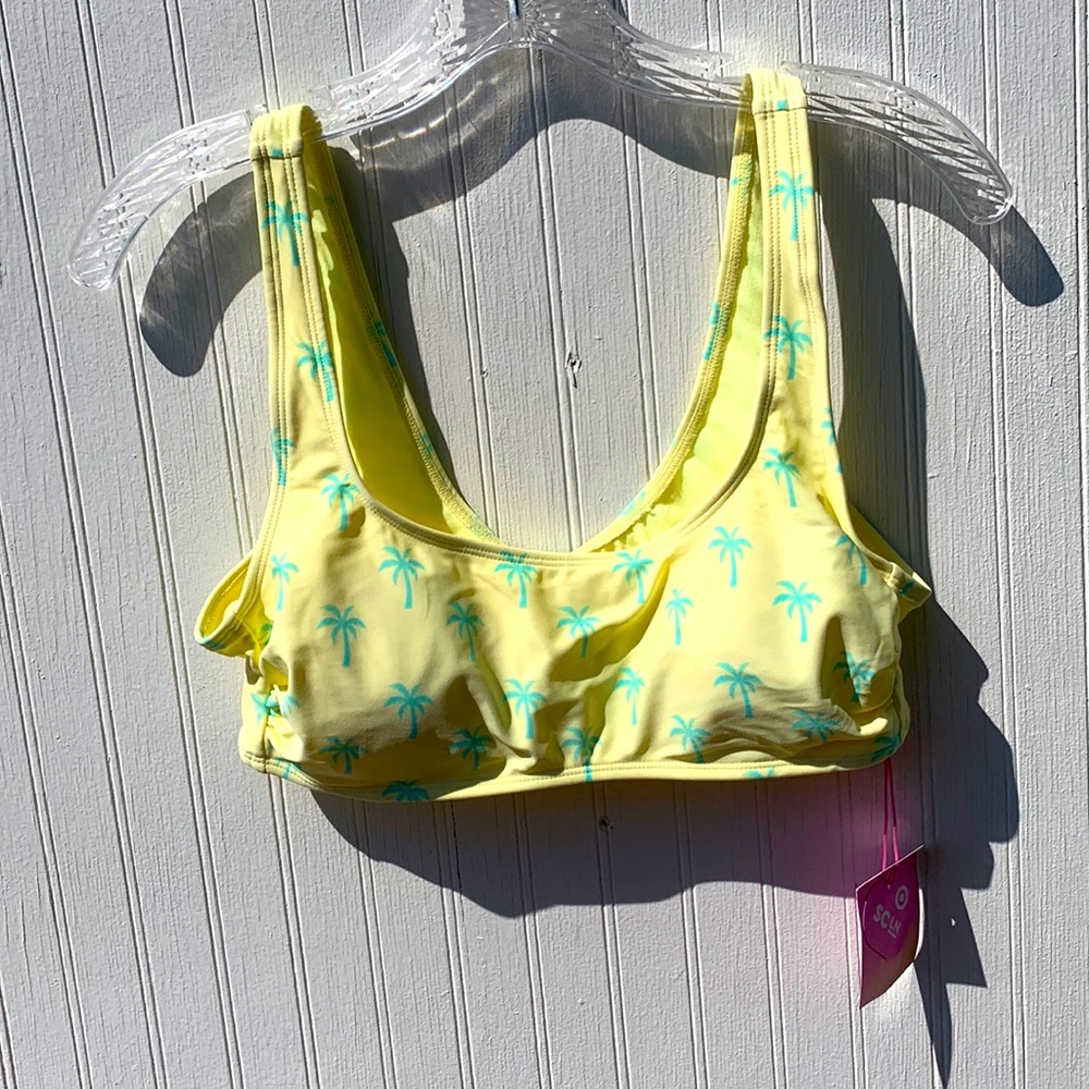 Stoney Clover yellow with palm tree bikini top L